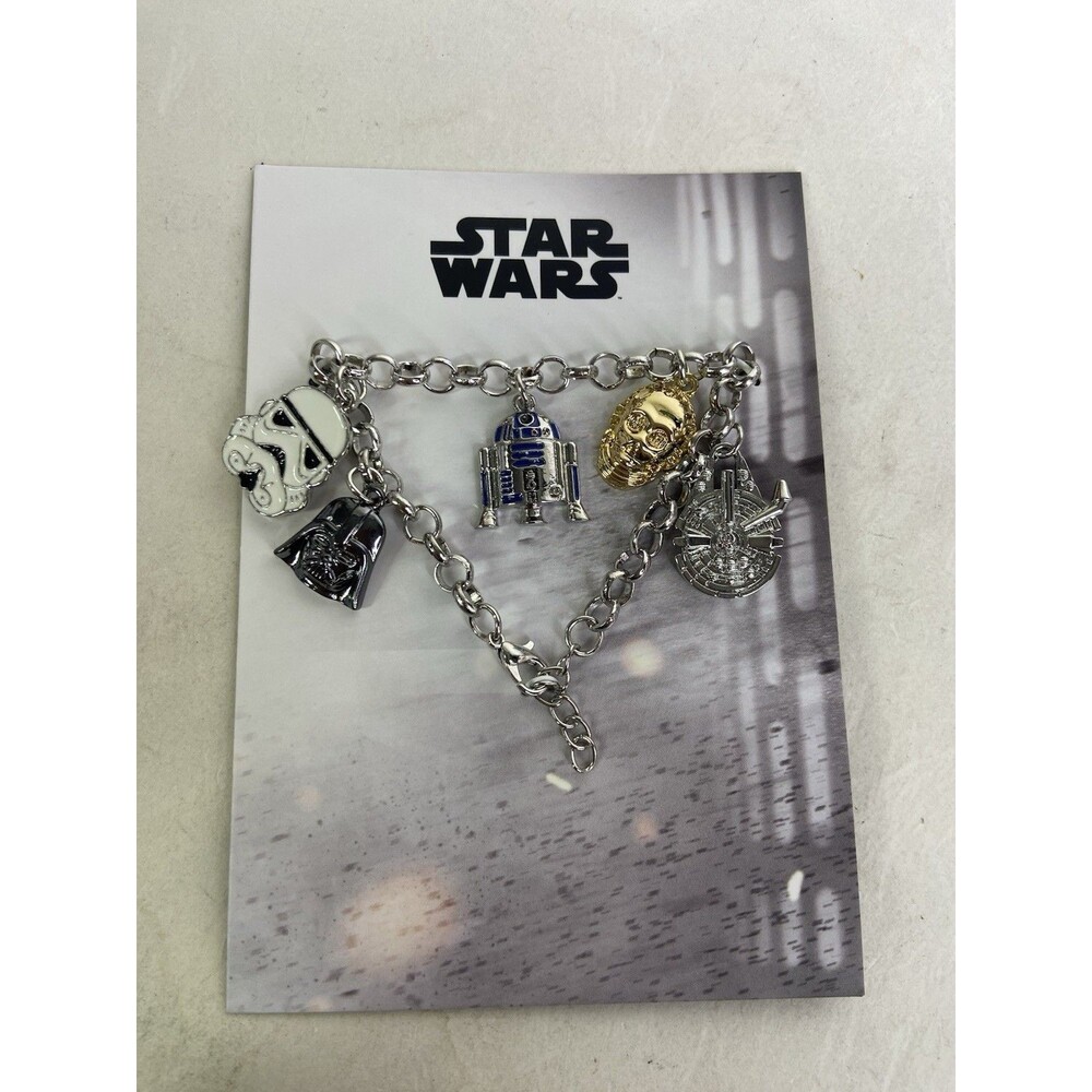 Star Wars Stormtrooper R2-D2 C-3PO Darth Vader Two Tone Dangle Charm Bracelet